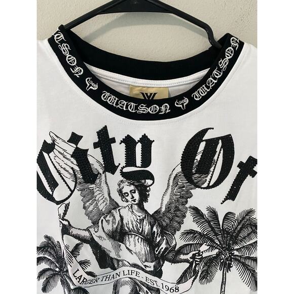 New Watson Luxe City of Angels (LA) Rhinestone  Heavyweight T-Shirt, Size XL - Picture 2 of 3